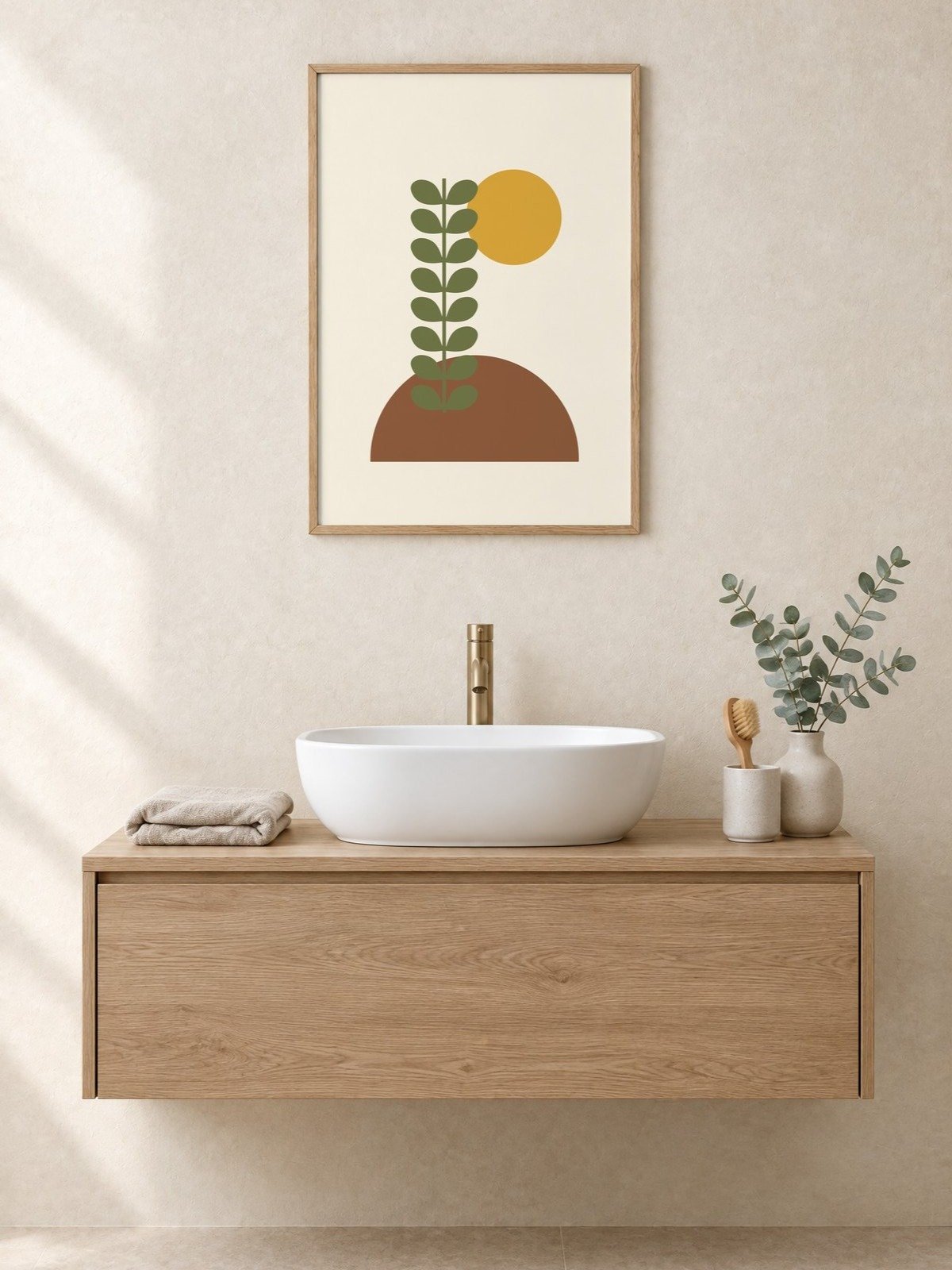 Olive Green Retro Plant Print | Boho Bathroom Wall Art product image (1)