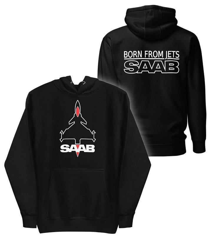 Classic unisex SAAB JET front and BORN FROM JETS at the rear Hoodie product image (1)