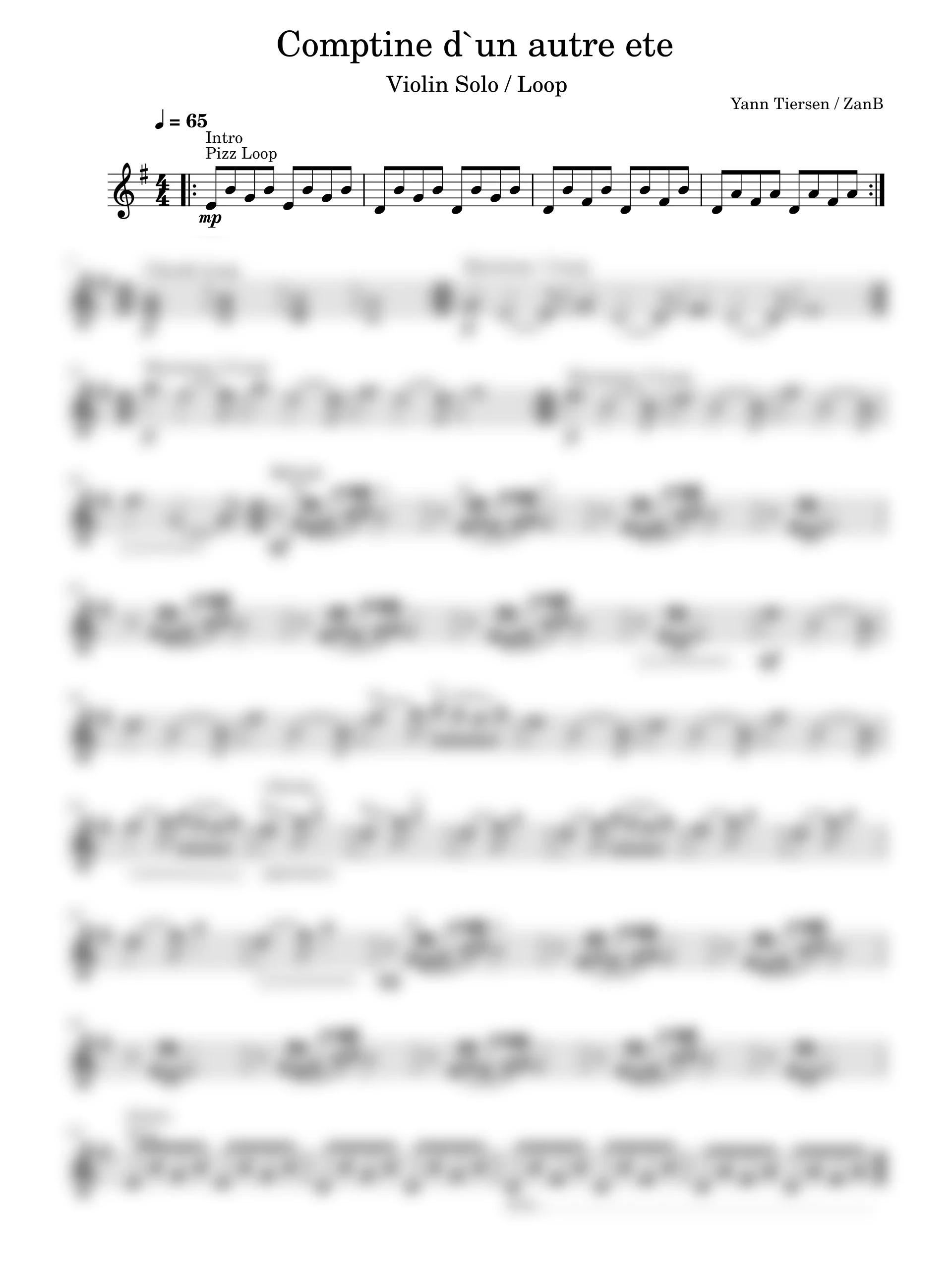 Yann Tiersen - Comptine d'un autre ete (Violin Solo) product image (1)