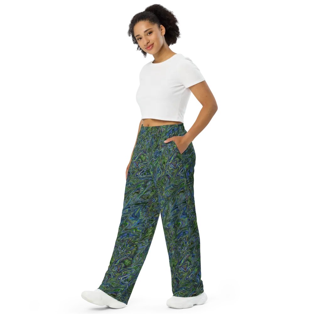 Green Blue Liquid Abstract Wideleg Pants product image (4)