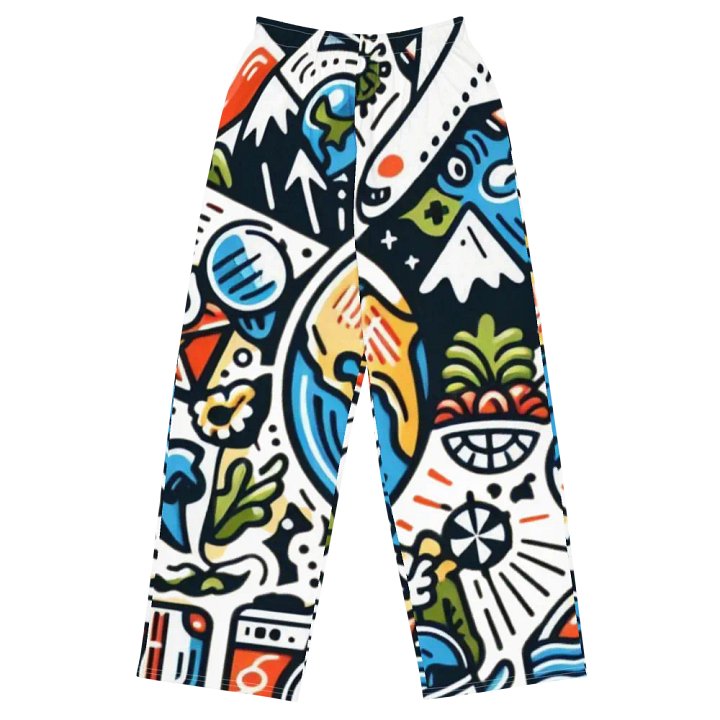 All-Over Print Unisex Wide-Leg Pants | AI Design travel icons product image (1)