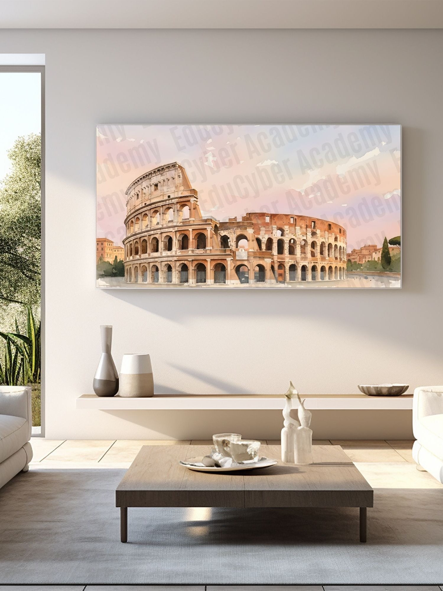 New 7 Wonders of the World Frame TV Art History of the Colosseum in Rome Italy Pastel Watercolor Desktop & Laptop Background Wallpaper Image (300 dpi) product image (9)