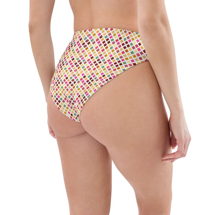 Colorful Square Pattern Design High Waist Bikini Bottom - V3 product image (1)