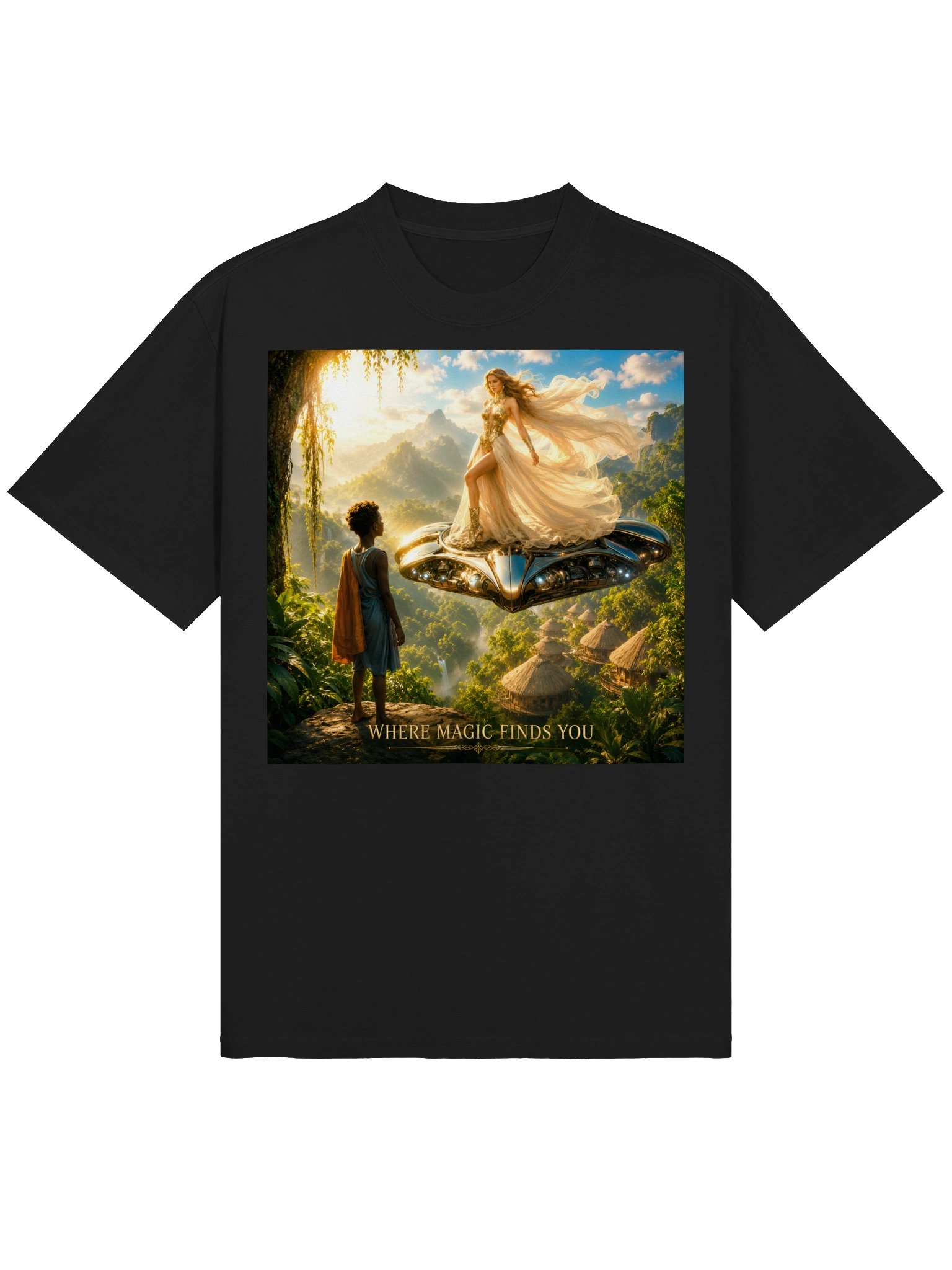 Black Faded Oversized Unisex T‑Shirt | Tropical Sci‑Fi Fantasy Gift for Wanderlust Dreamers product image (3)