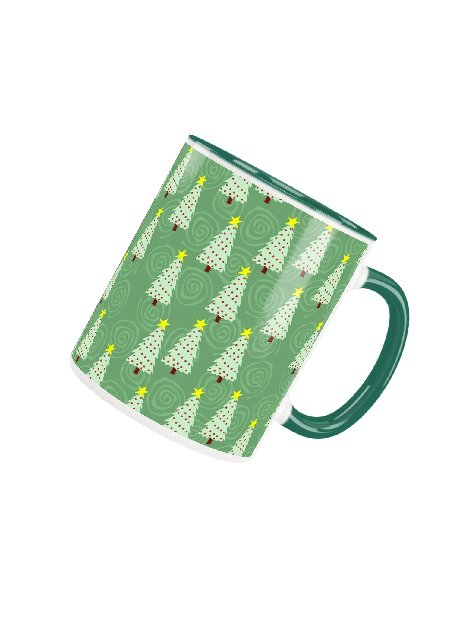 Green Christmas Trees on Green Spirals Ceramic Mug product image (4)