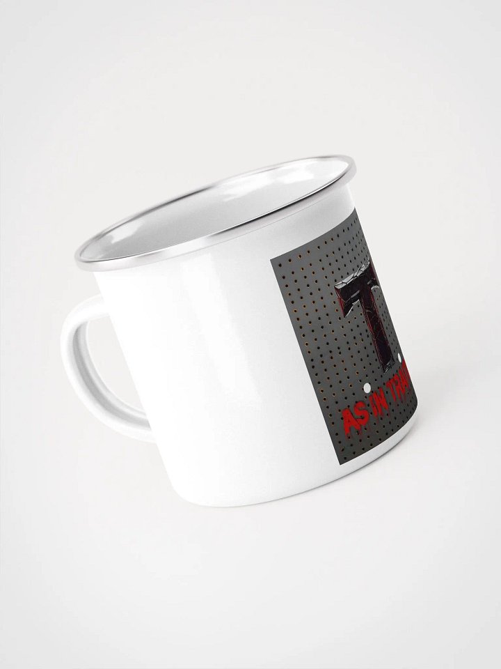 T as in traitor white enamel mug by dark alphabet product image (2)