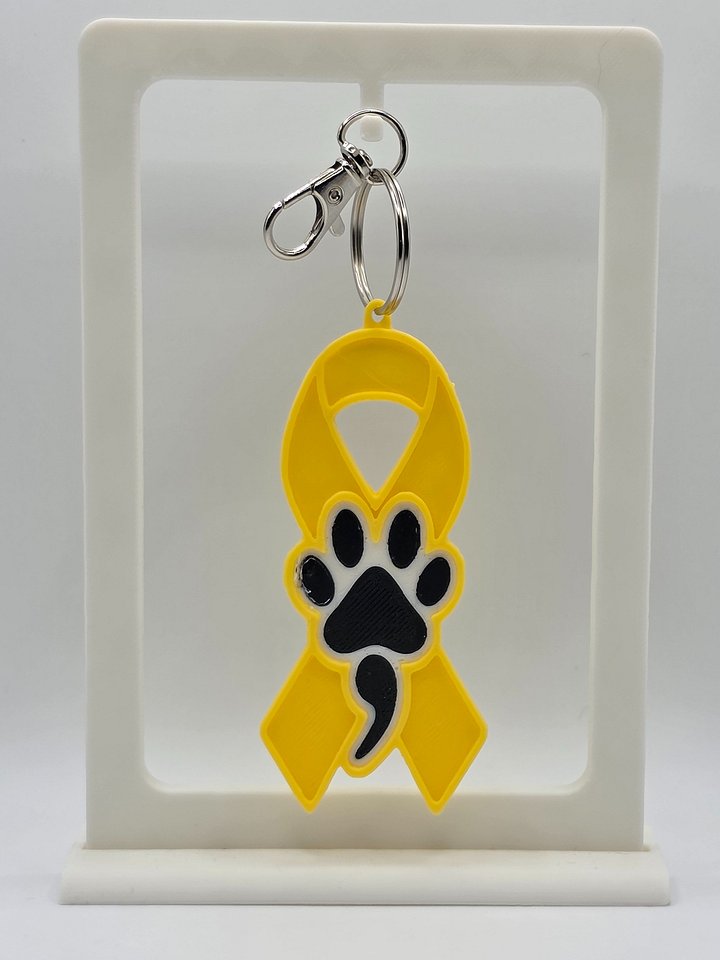 💛 Yellow Awareness Ribbon Keychain | Dog Paw Semicolon product image (1)