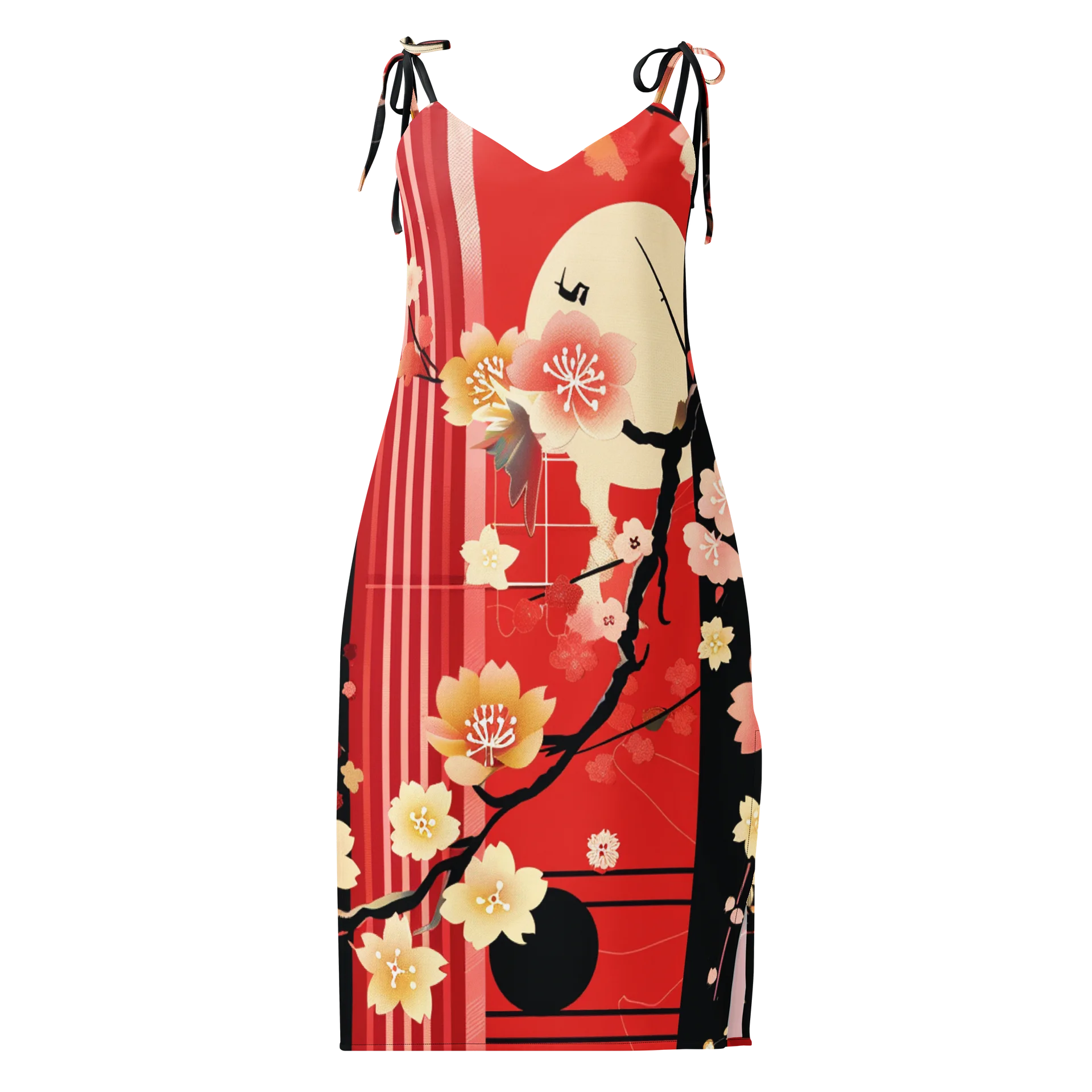 Japanese Sakura Midi Slip Dress | Red Cherry Blossom Chiffon Summer Dress product image (1)