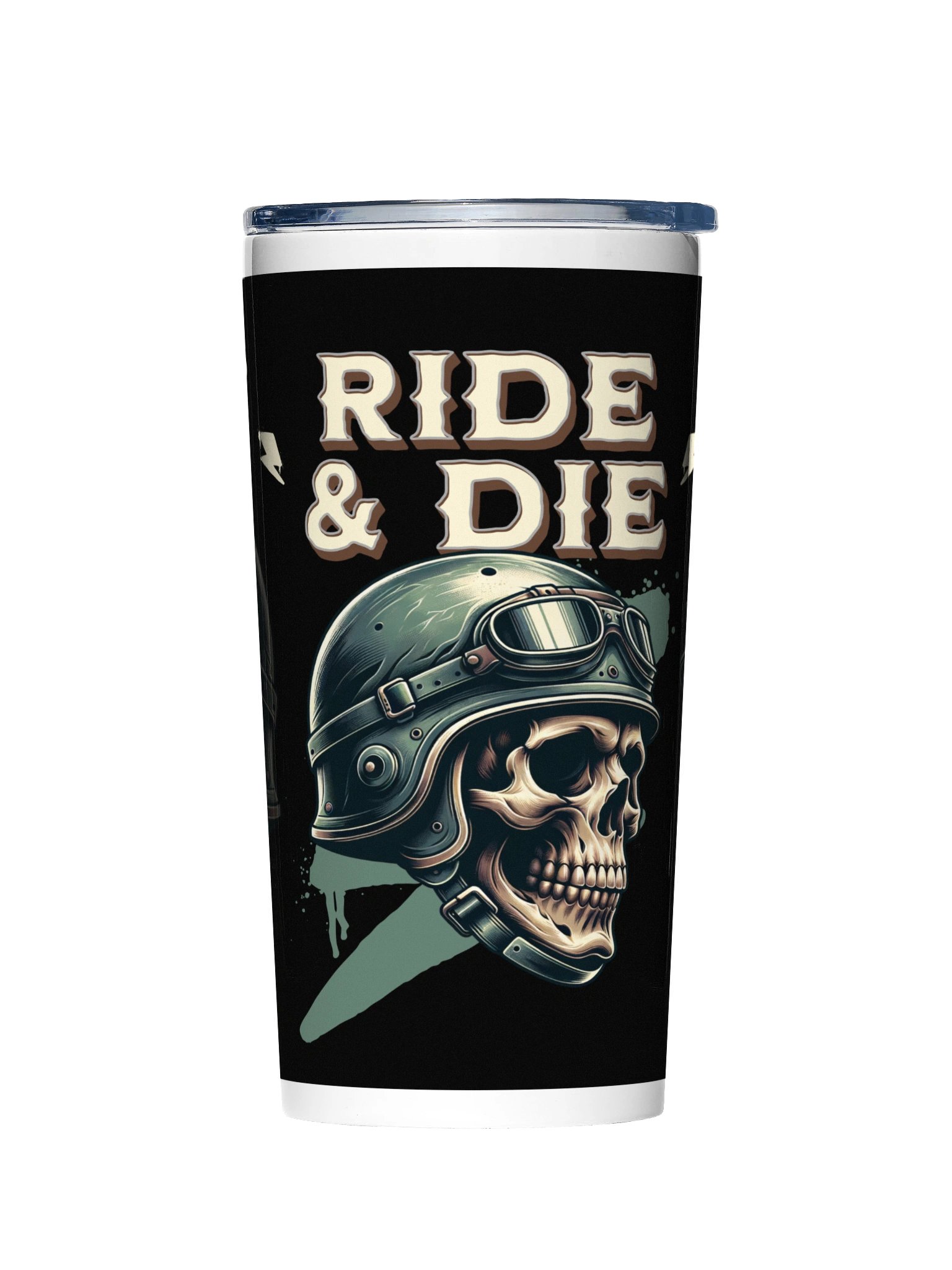 20oz Stainless Steel Tumbler with Lid - Ride & Die Biker Skull Helmet Design, Insulated Motorcycle Rider Travel Cup by BoldPixel product image (2)