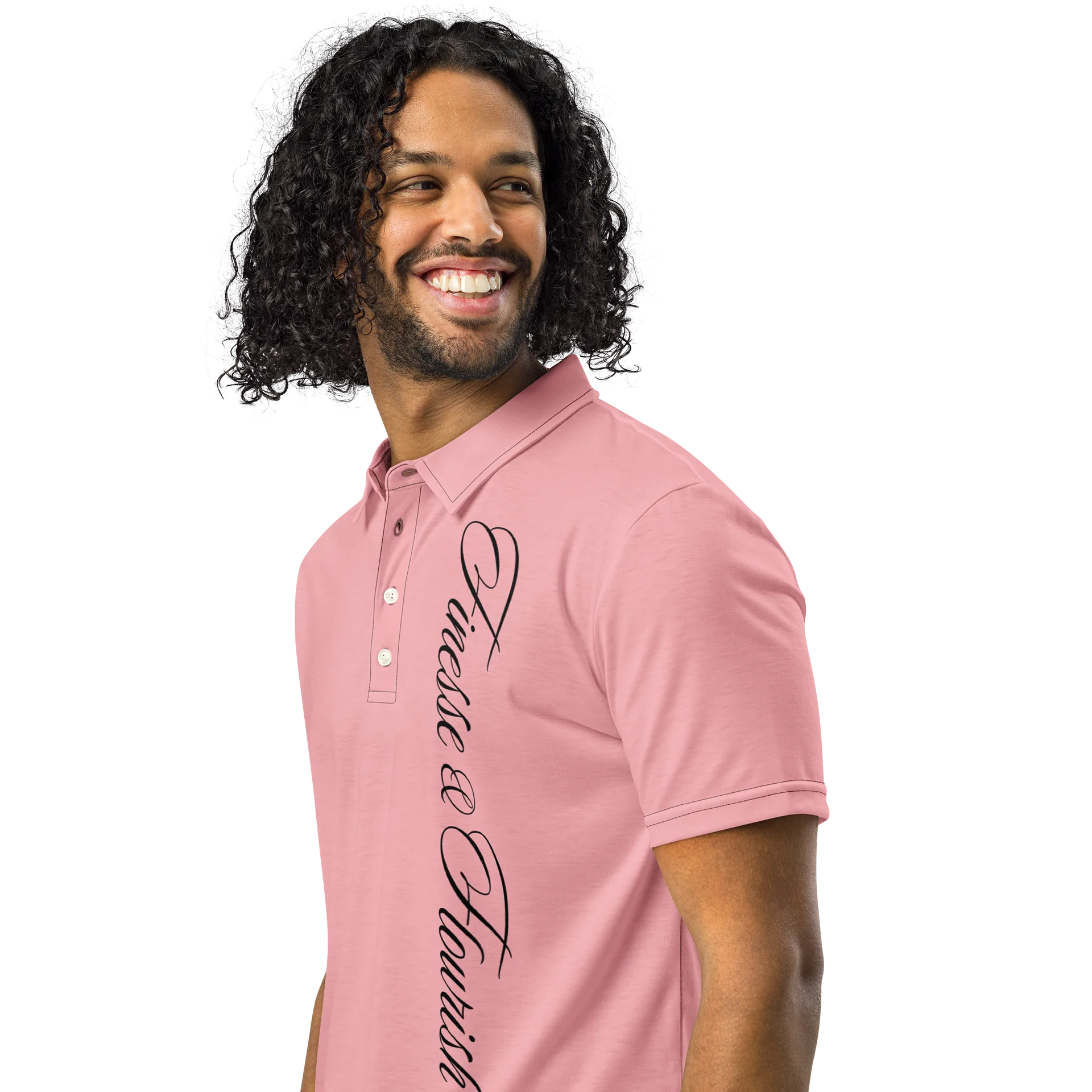 F&F Left Script Slim Fit Polo Shirt (LT PNK) product image (2)
