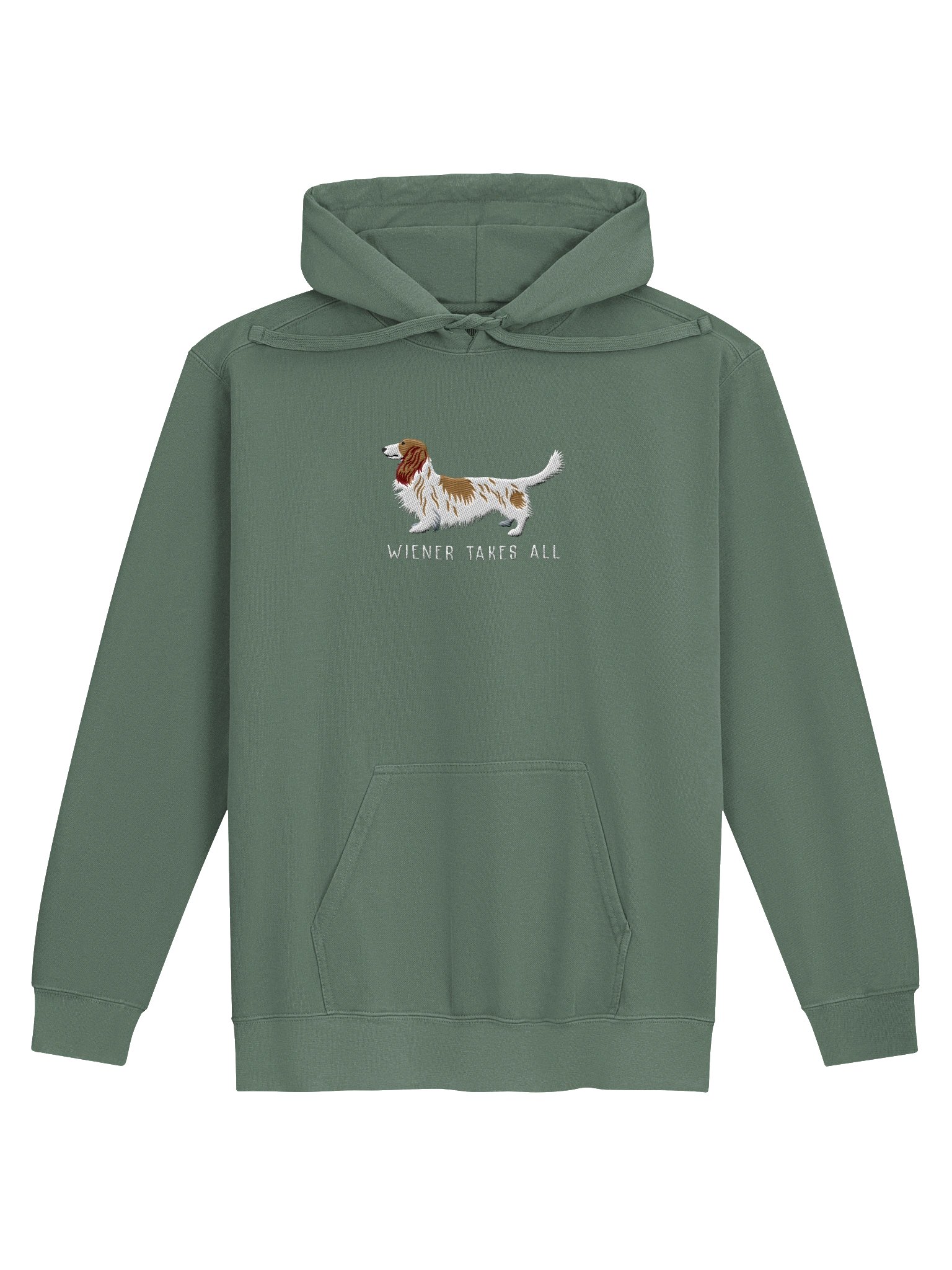 Wiener Takes All Premium Hoodie (Embroidered) of a Longhaired Dachshund(Pied Brown & White) product image (13)
