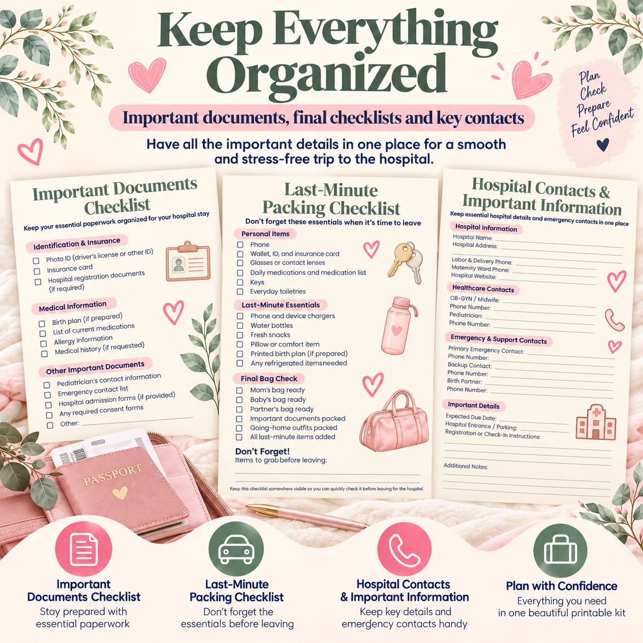 Hospital Bag Checklist Printable | Birth Preparation Planner | 15-Page Mom, Baby & Partner Packing Kit product image (5)