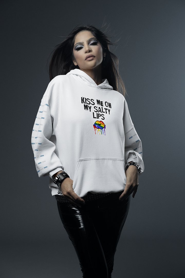 LGBTQ+ Hoodie Kiss Me On My Salty Lips Rainbow (White) product image (2)
