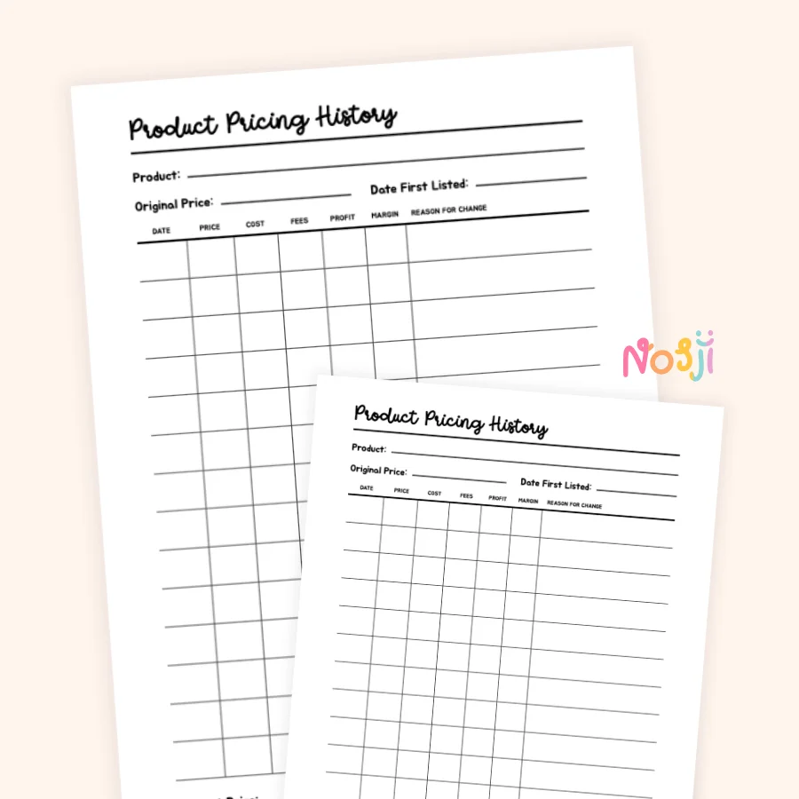 Product Pricing History Printable Price Change Tracker product image (1)