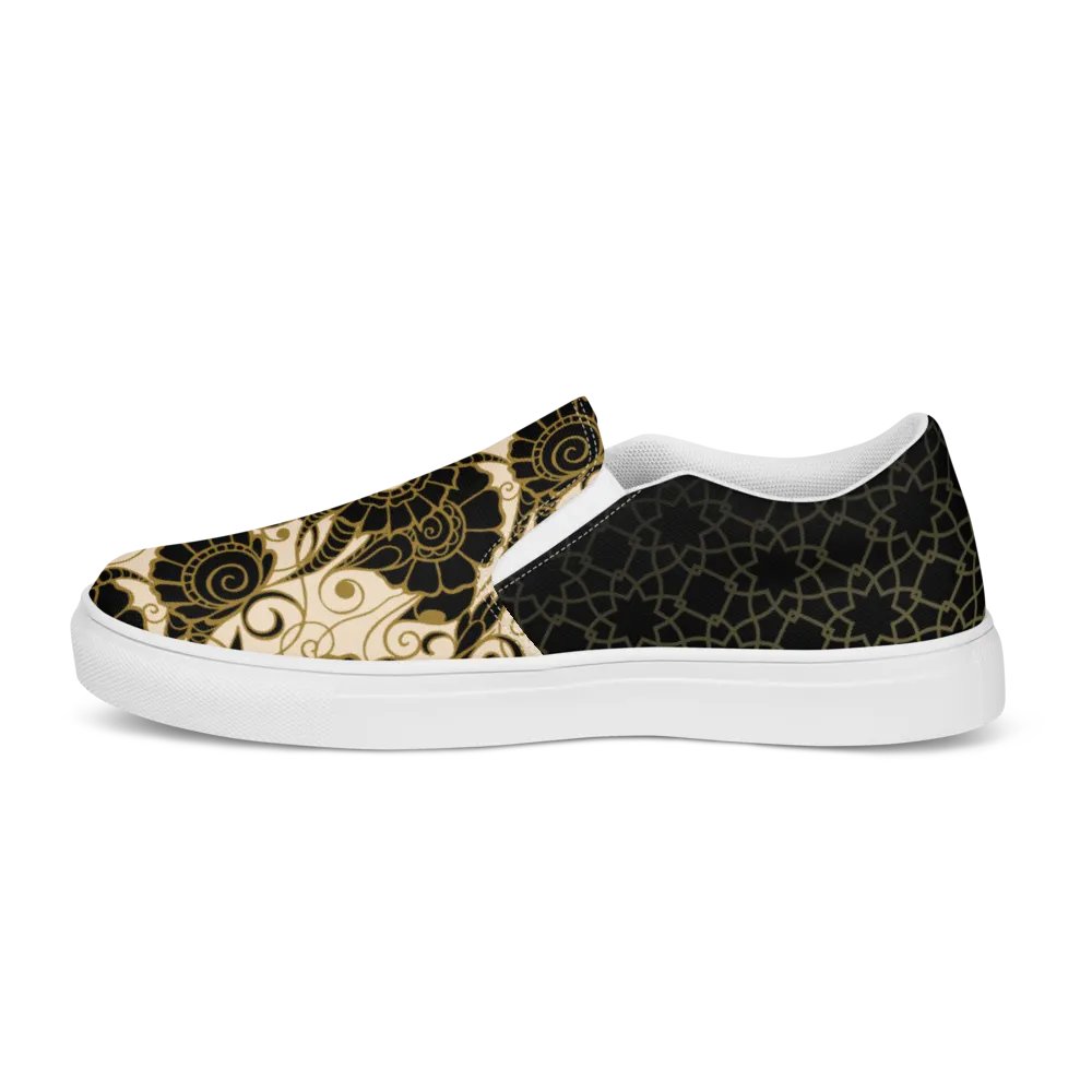 Black And Gold Patterned Slip On Womens Shoes product image (9)