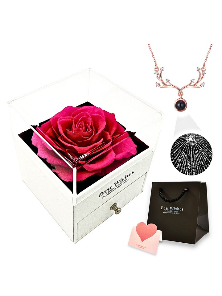 Eternal Rose Gift Box with "I Love You" Necklace (Hot Pink) product image (1)