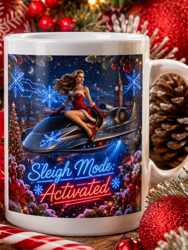 Sleigh Mode Activated Cyber Christmas Mug - Futuristic Holiday Coffee Cup product image (1)