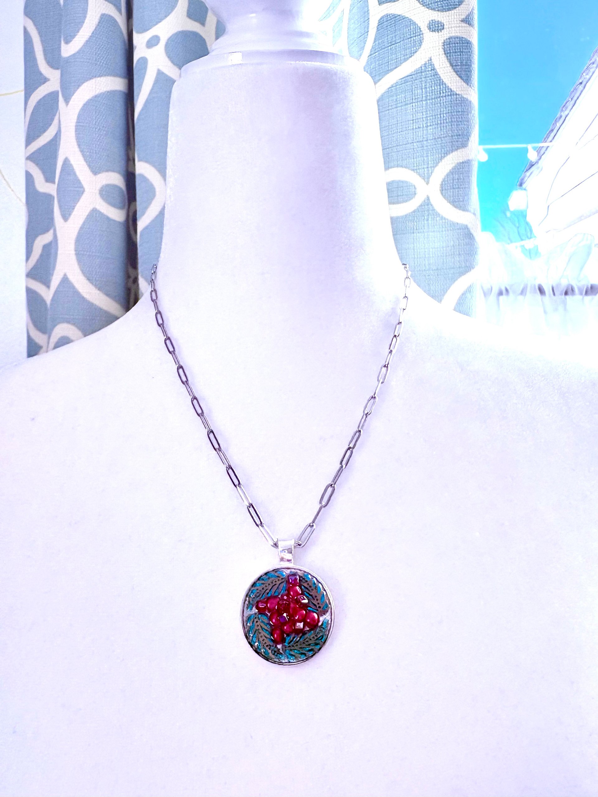 MFD-00283 | Holly Wreath Pendant Necklace with Stainless Steel Cable Chain and Paperclip Chain | Handmade Jewelry by Monique Faella Designs™ product image (2)