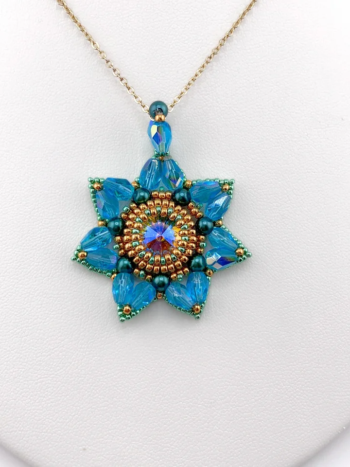 Floral Reflection Beaded Pendant - Aqua/Gold product image (1)