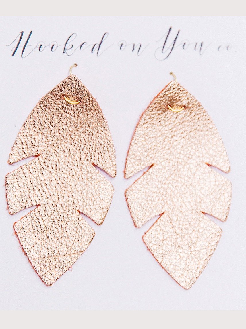 Rose Gold Palm Leather Earrings product image (5)