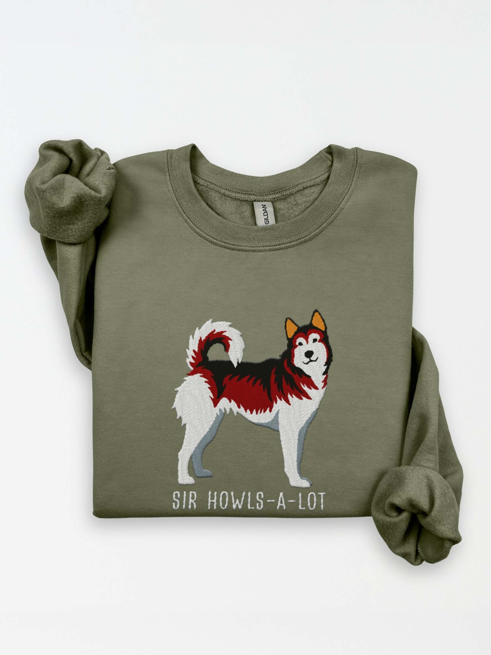 Sir Howls-A-Lot Sweatshirt (Embroidered) of a Siberian Husky(Red & White) product image (1)