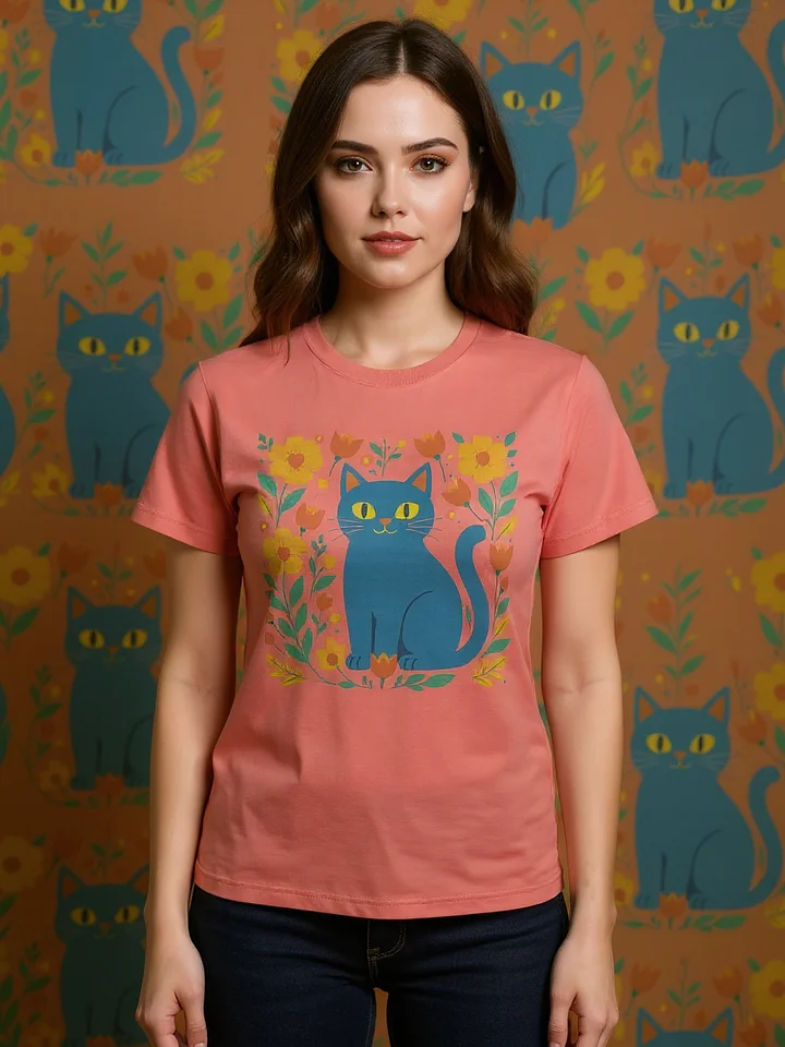 Whimsical Cat and Floral Delight T-Shirt product image (1)