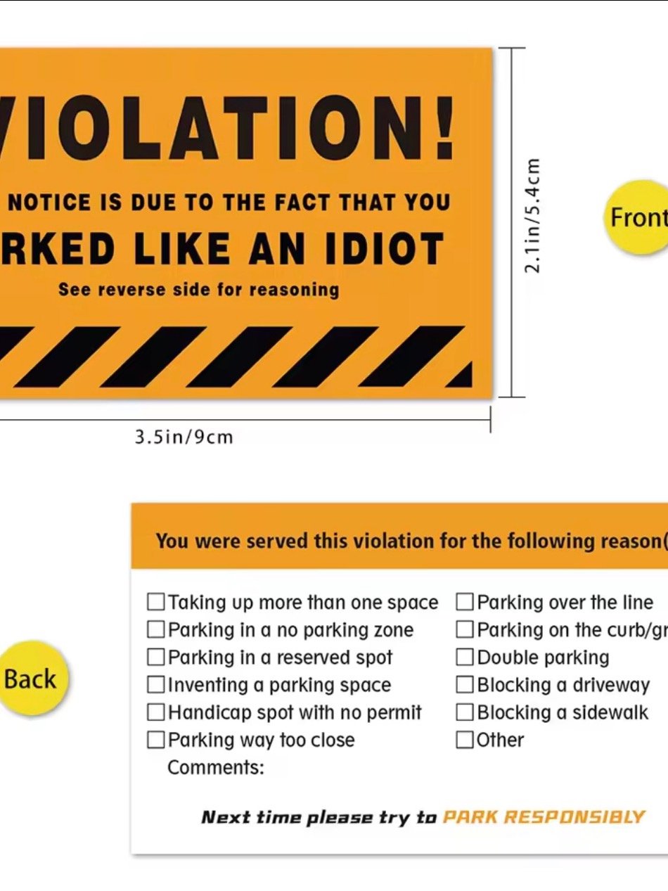 Humourous Parking Violation Cards 3.5 x 2 inch Prank Funny Cards Fake Ticket Mini Portable Prank Props 50pcs product image (2)