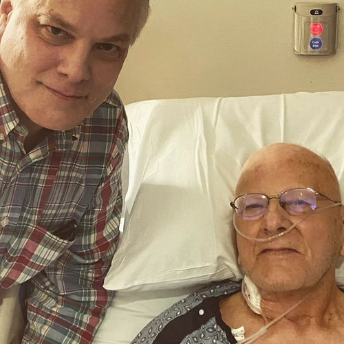 Visiting Dadcatster in the hospital.