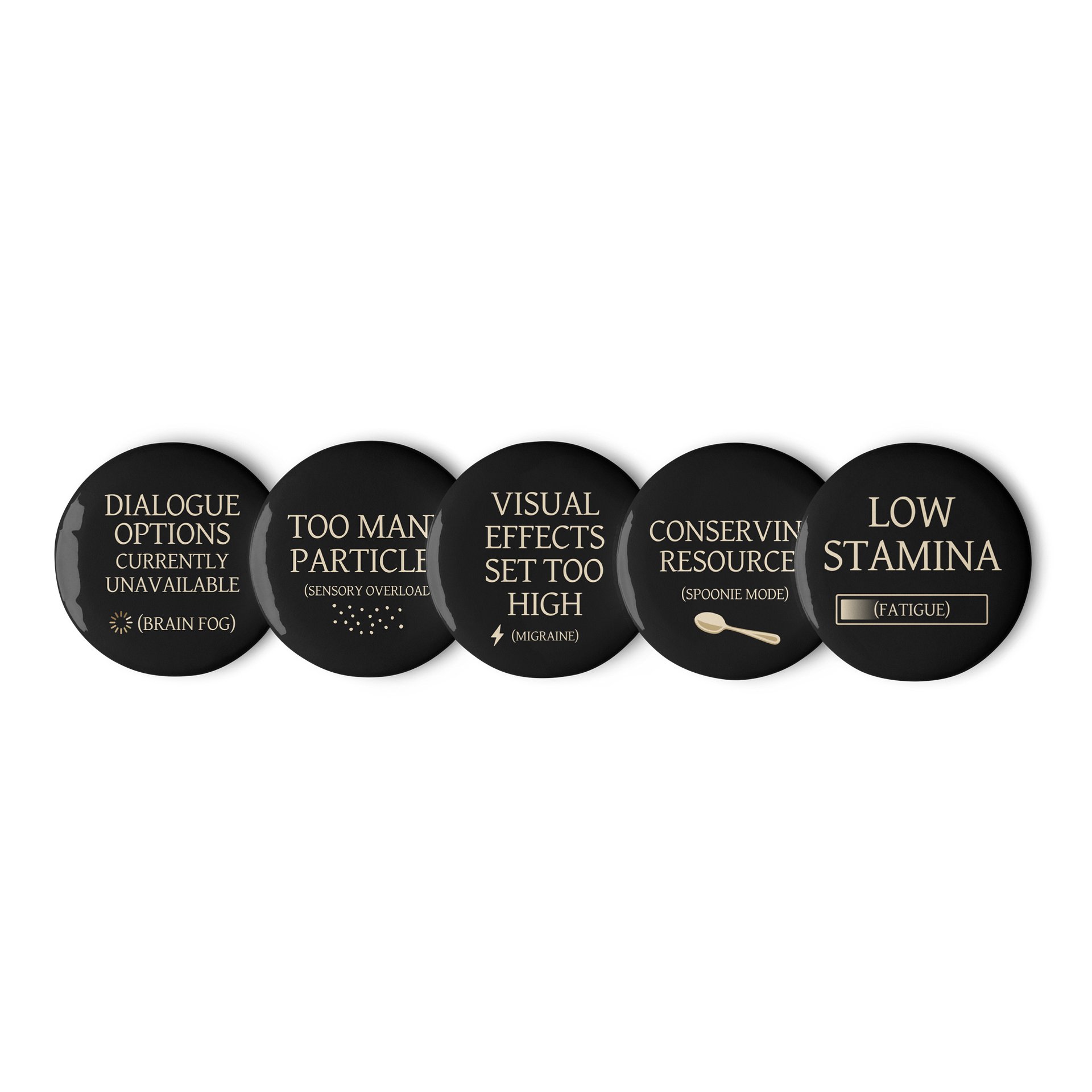 Spoonie Status Pin Set | Chronic Illness Communication Buttons Set of 5 product image (2)