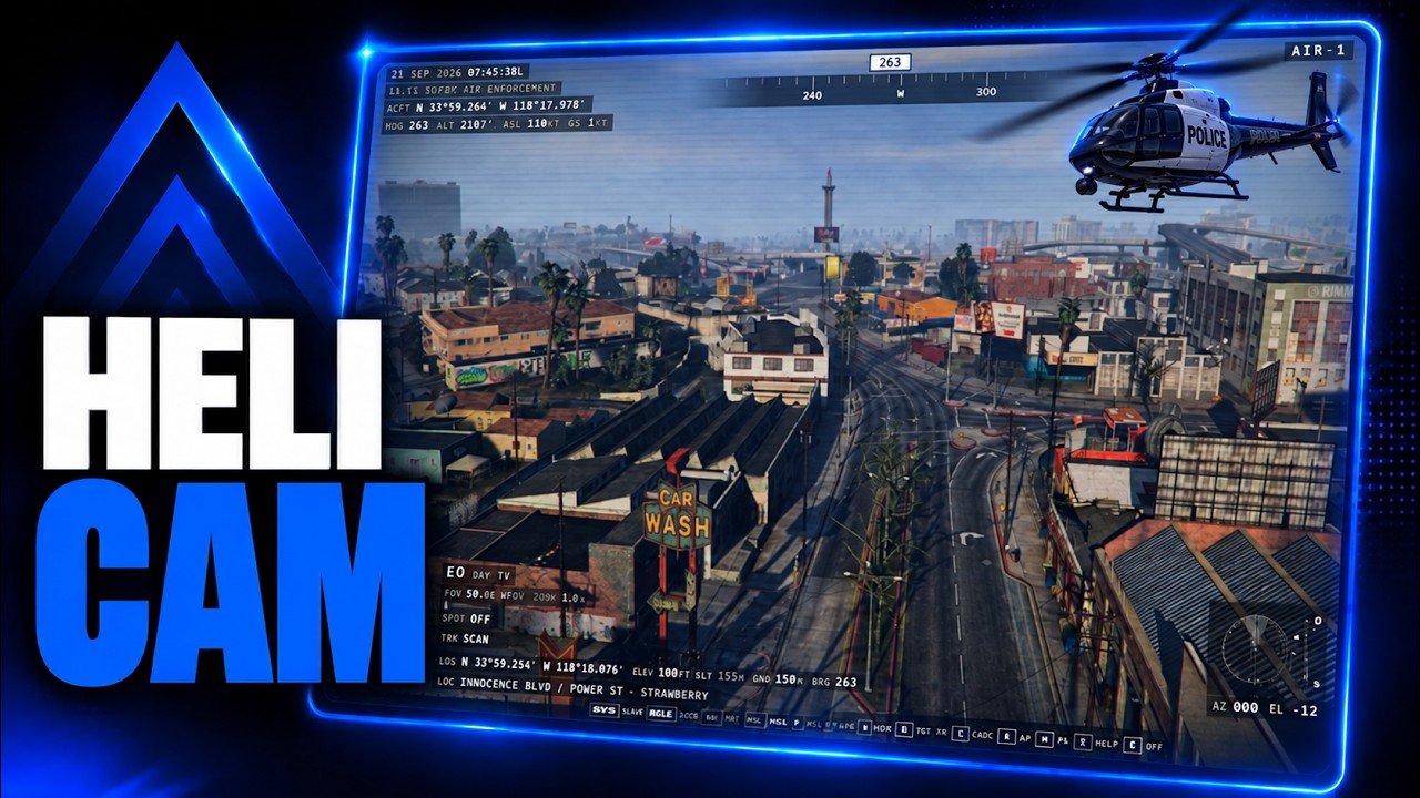 FiveM Helicam Script 🚁 Thermal, Auto Tracker, Searchlight, Megaphone & Live Downlink (ESX/QB/QBox) product image (1)
