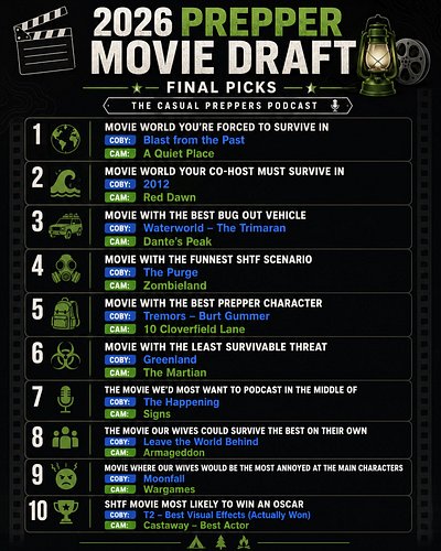 It’s time to see who drafted better? Vote in the comments who you think drafted better in our 2026 Prepper Movie Draft! Also,...