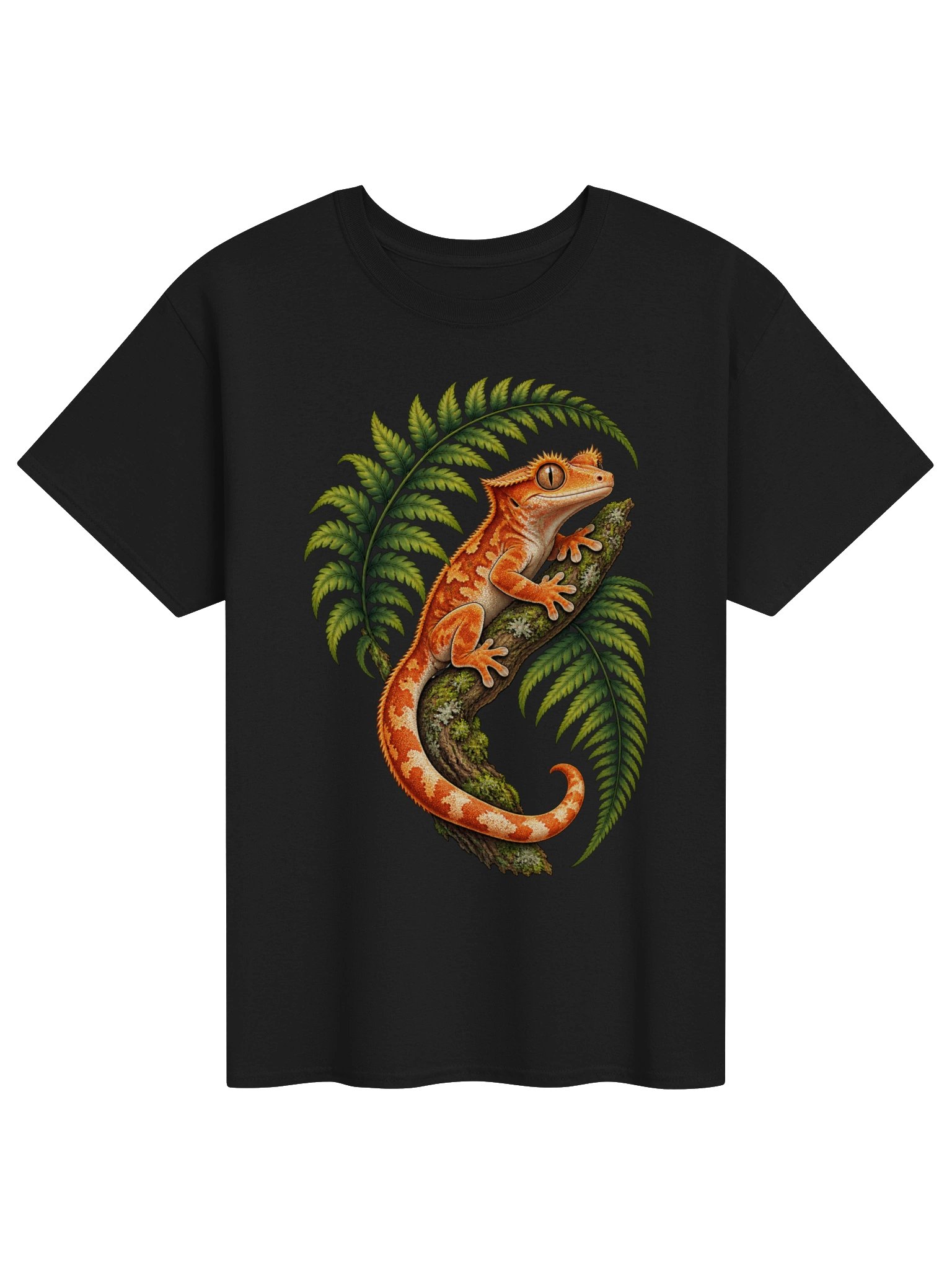 Crested Gecko Fern Canopy T-Shirt – Botanical Reptile Art product image (1)