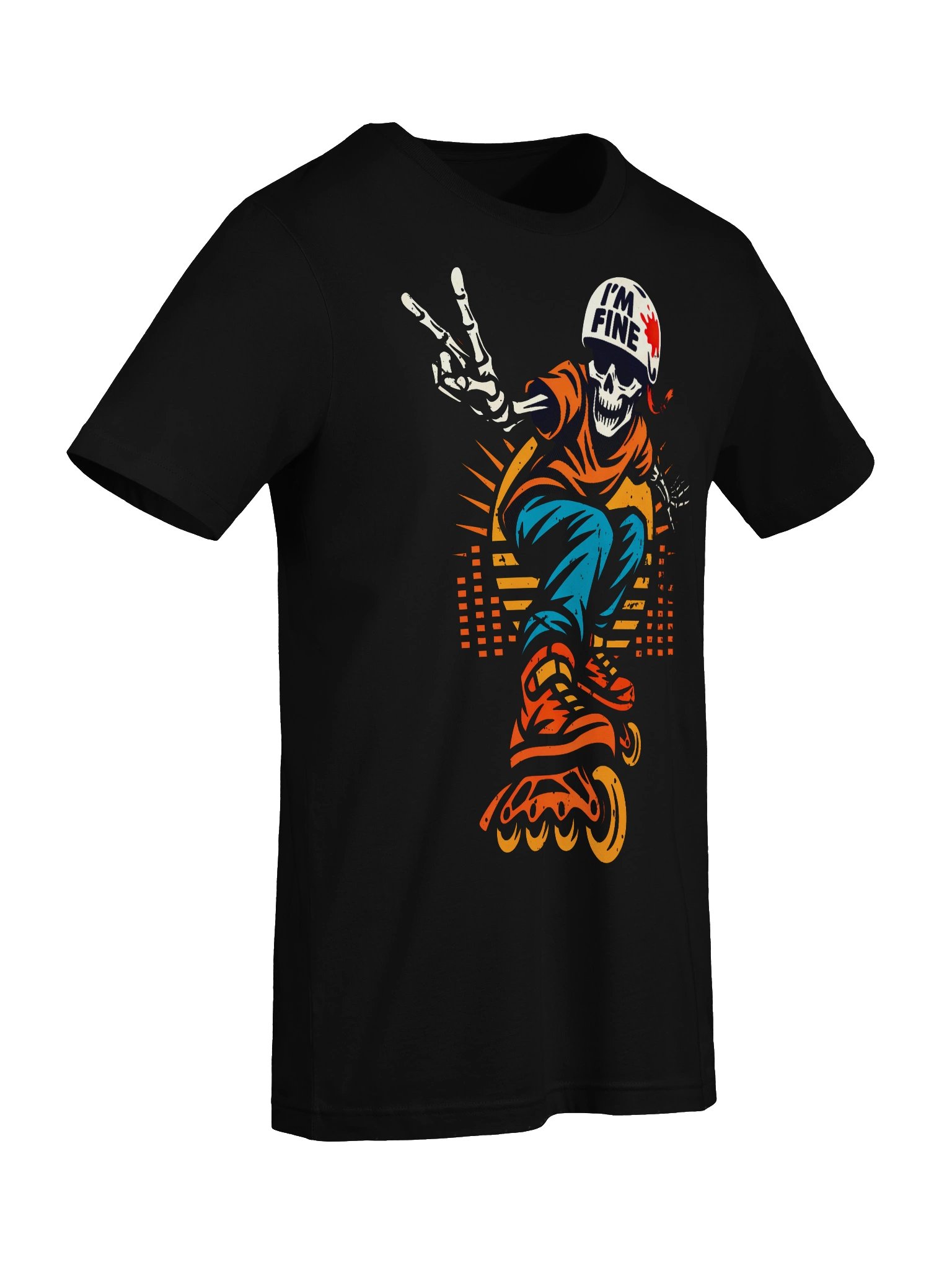 Skeleton Skater Shirt Inline Skating I’m Fine Roller Blading Horror product image (2)