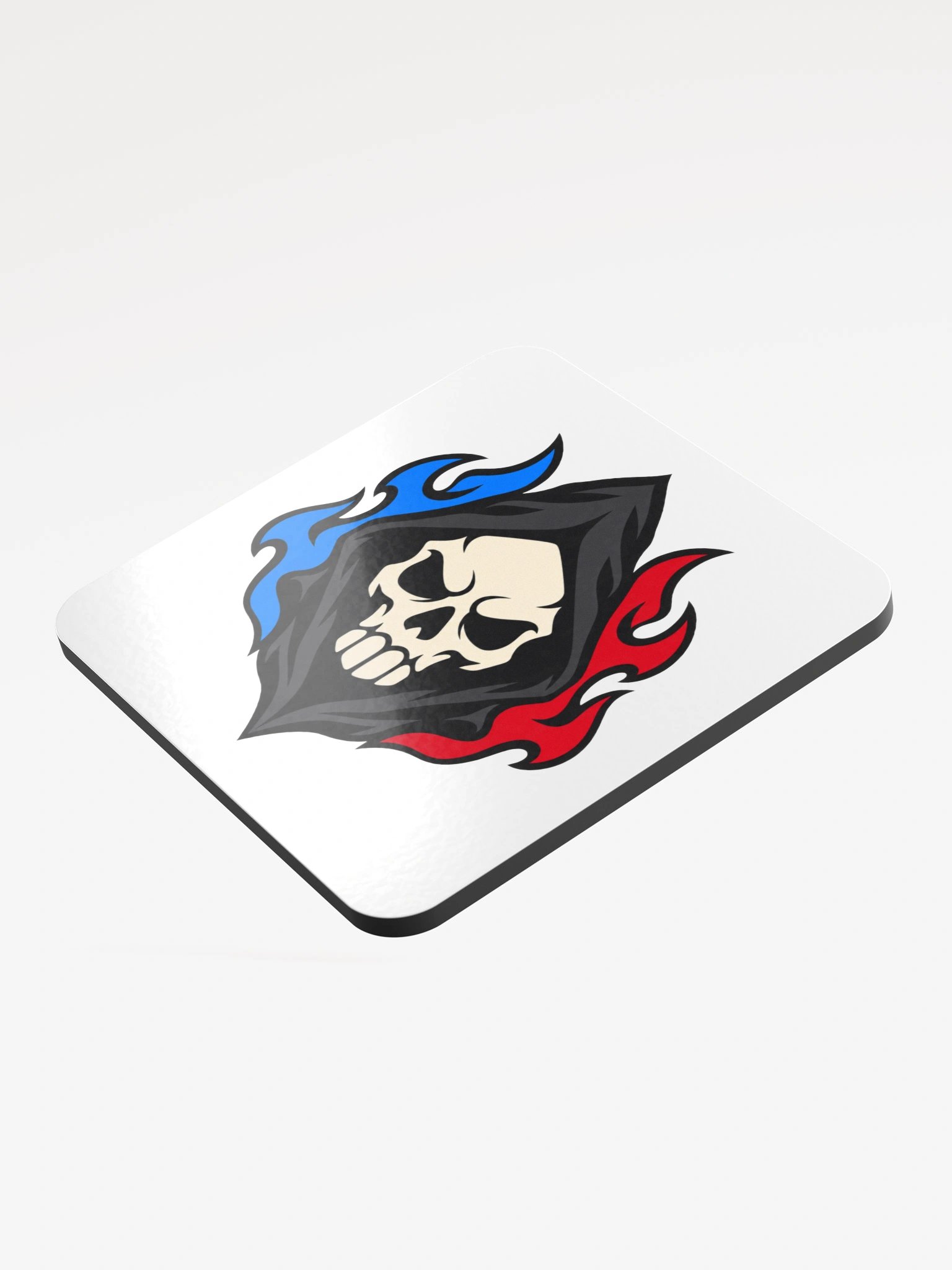 Hooded Skull - Red & Blue Flame Coaster (White) product image (3)