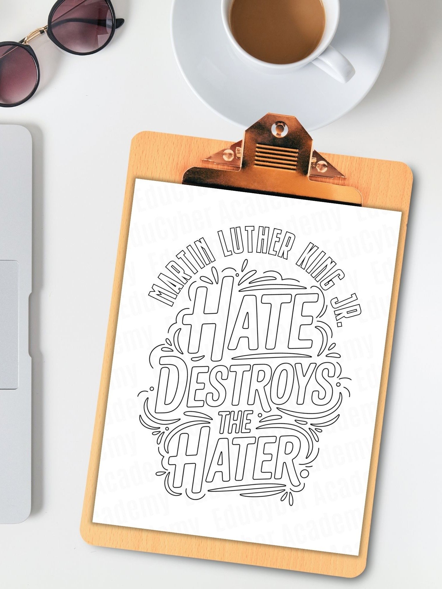 MLK Day Coloring Page Printable Martin Luther King Quote “Hate Destroys the Hater” MLK Day Activities Equality and Diversity Art product image (1)