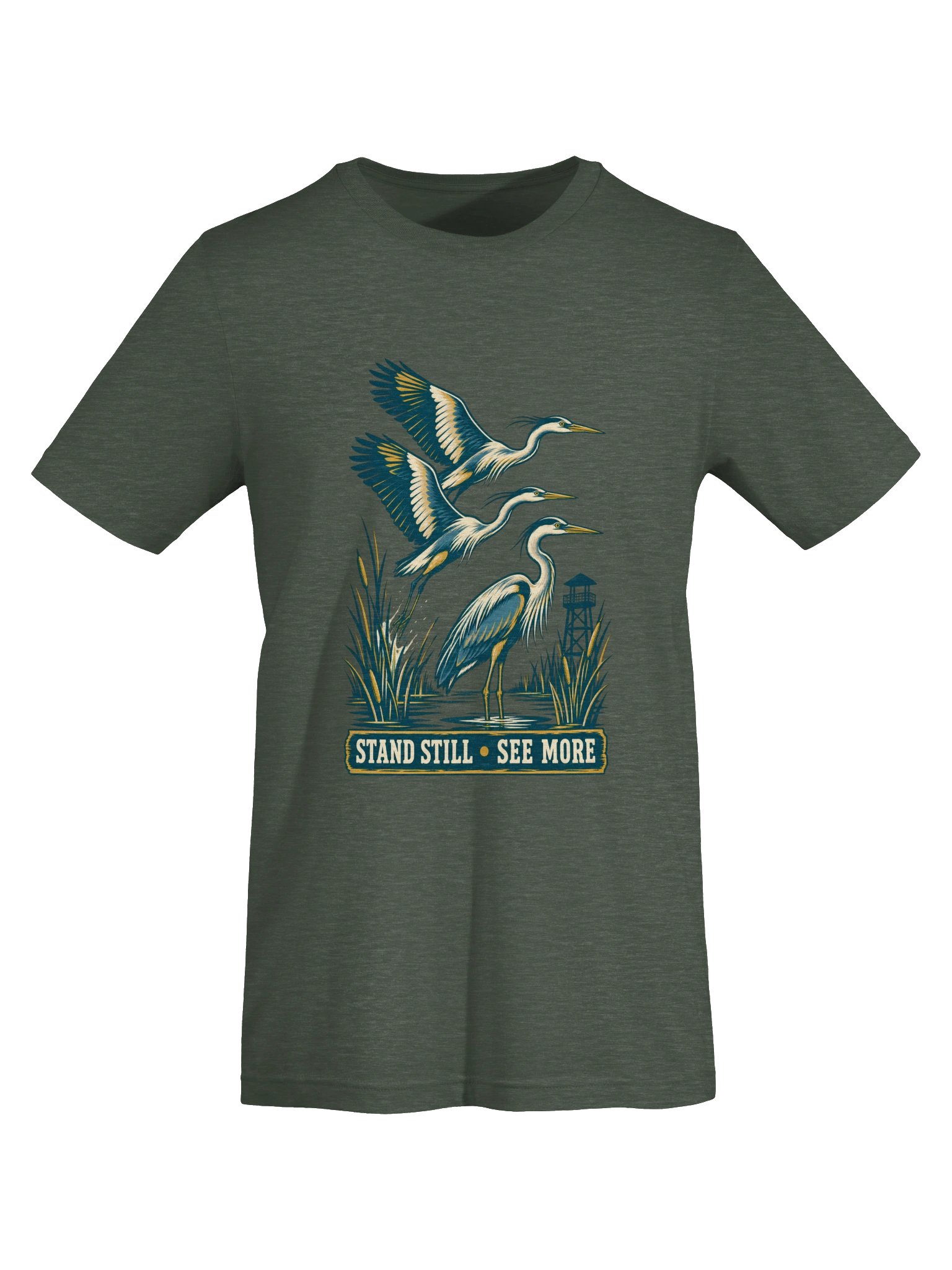Wetland Lookout Heron Birding T-Shirt product image (14)