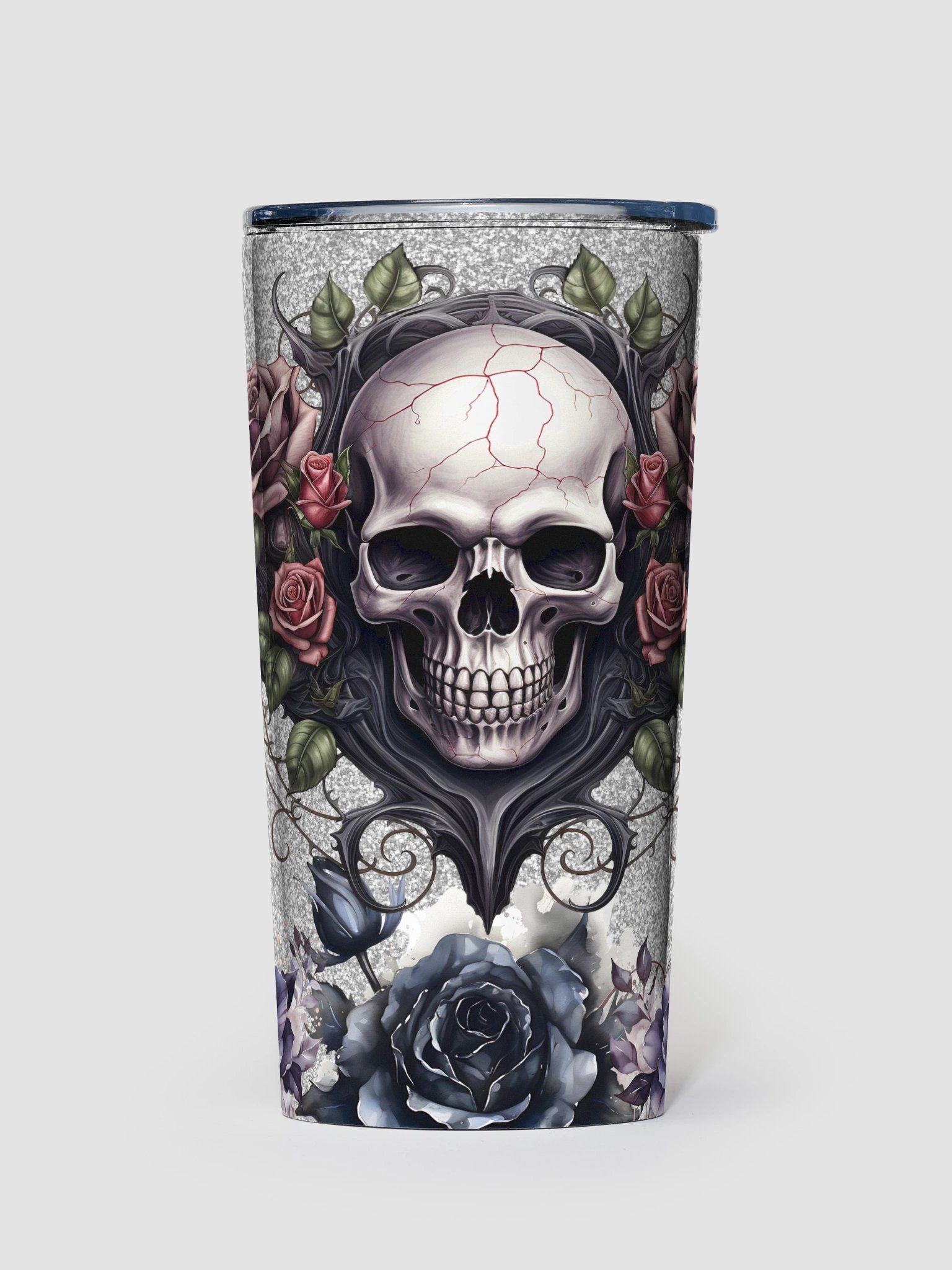 Rose-Adorned Skull Stainless Steel Tumbler product image (1)