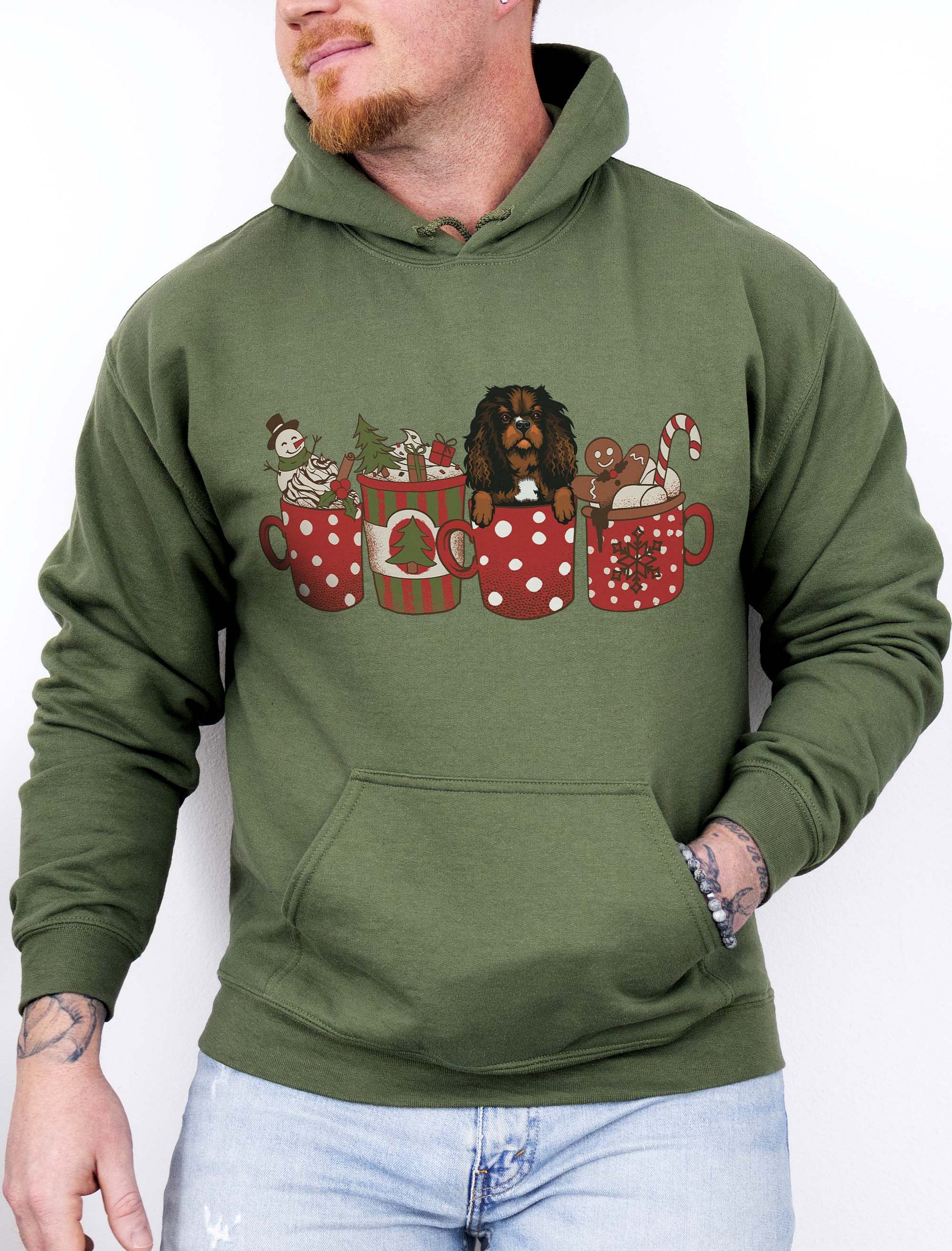 Cute Cavalier King Charles Spaniel(Ruby) in a Christmas Cup Hooded Sweatshirt | Funny Christmas Pup in a Cup product image (11)