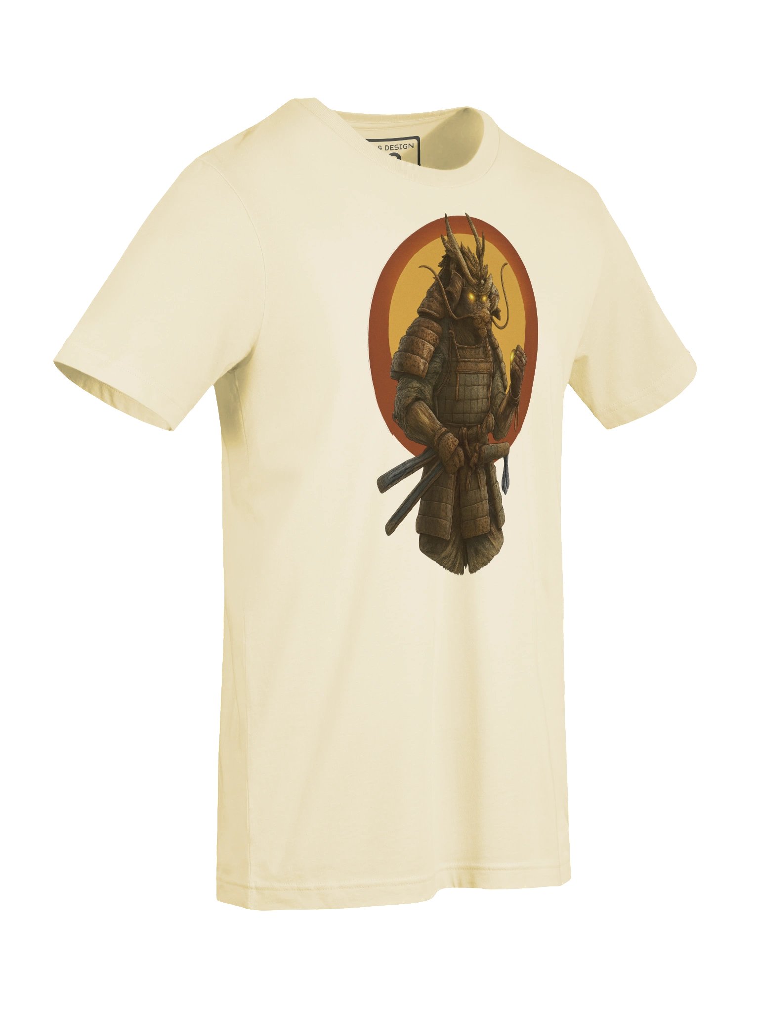 Dragon Samurai T-Shirt – Glowing Eyes, Vintage Armor, Japanese Sun Motif - by M-Art & Design product image (3)