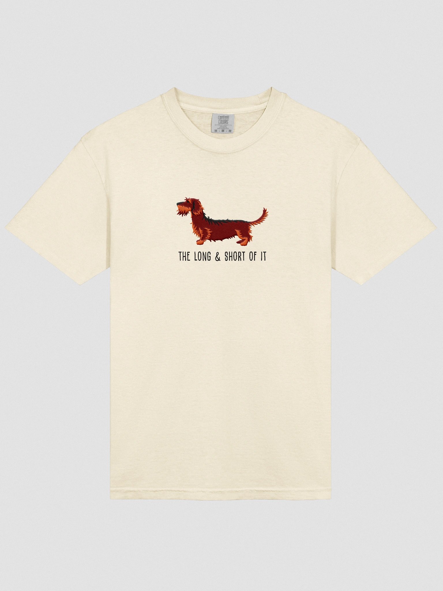 The Long & Short of It T-Shirt(Embroidered) of a Wirehaired Dachshund(Red & Tan) product image (6)