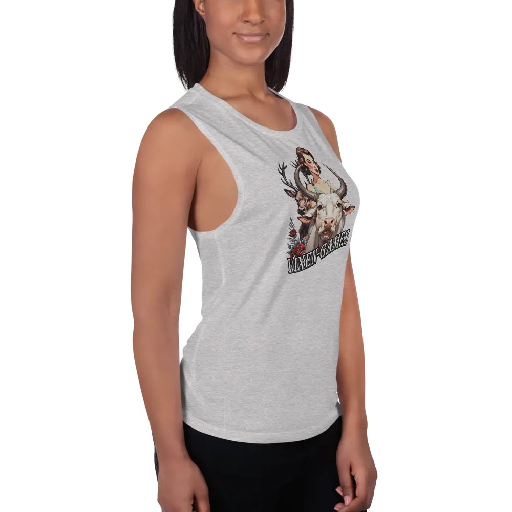Vixen Games White Bull and Stag with roses flowy tank product image (11)