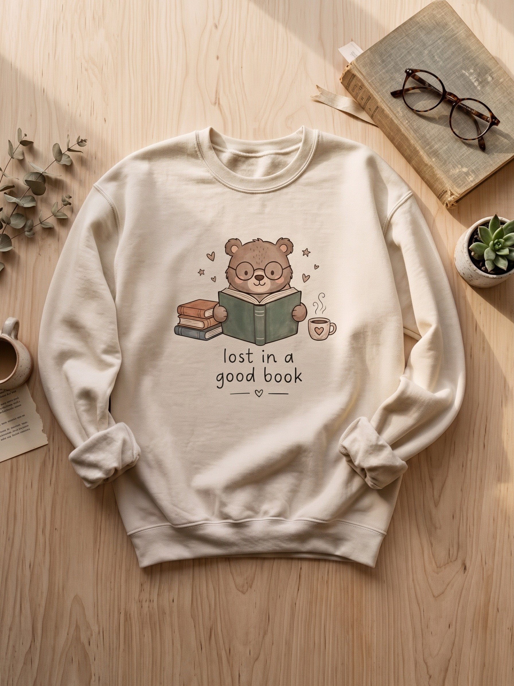 Lost in a Good Book Sweatshirt, Cute Bear Book Lover Gift product image (1)