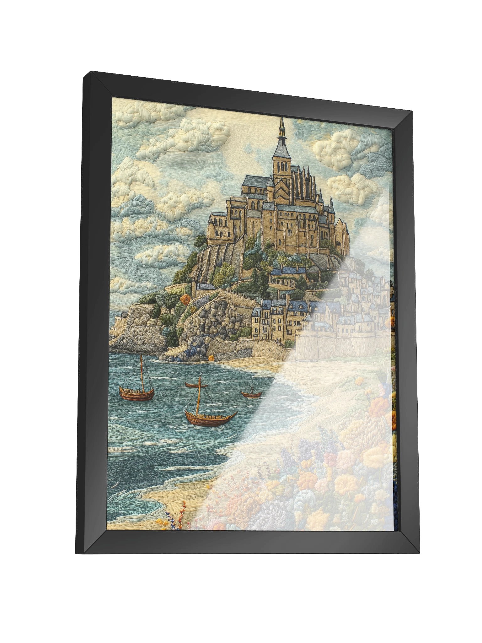 A Dream of Mont Saint-Michel | Embroidery-Style Wall Art — Framed Print product image (3)