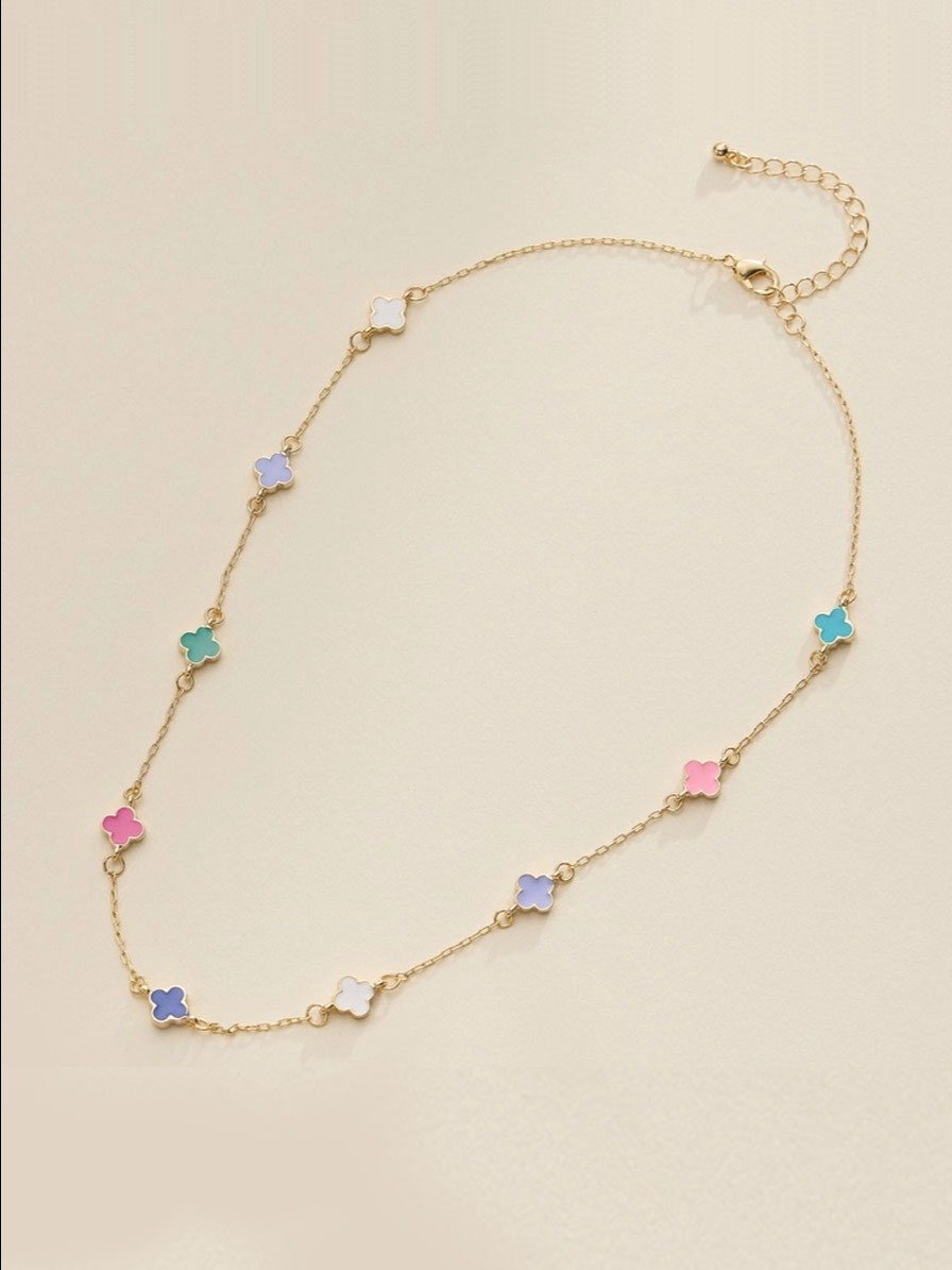 Multicolor Enamel Mini Clover Necklace product image (1)
