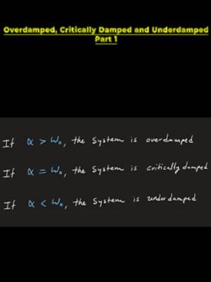 Overdamped, critically damped and underdamped (part 1) - clearly explained This video explains the three possible responses of a source-free series RLC circuit: overdamped, critically damped, and underdamped. Starting from the second-order differential equation, each case is analyzed step by step to show how the circuit current i(t) behaves under different damping conditions. The mathematical solutions for all three cases are derived and graphed, providing clear visual intuition for how damping affects the transient response. Real-world examples and applications are also discussed to connect the theory to practical engineering systems, including circuits, control systems, and oscillatory behavior. Perfect for students studying RLC circuits, second-order systems, transient analysis, damping, and signals and systems. This video builds a strong foundation for understanding how real-world electrical systems respond over time. Check out my other videos: https://www.youtube.com/watch?v=D6TR6Oe1iPw Check out my full playlist on Circuits I & II: https://www.youtube.com/watch?v=FsUBmLerrZI&list=PLBbMkHgmCUDNJwviGeZ-gWBD1nNJYr8Ck    Check out the webpage: https://professorgovalla.com/ Follow me on:  YouTube: https://www.youtube.com/@ProfessorGovalla Instagram: www.instagram.com/professorgovalla TikTok: www.tiktok.com/@professorgovalla