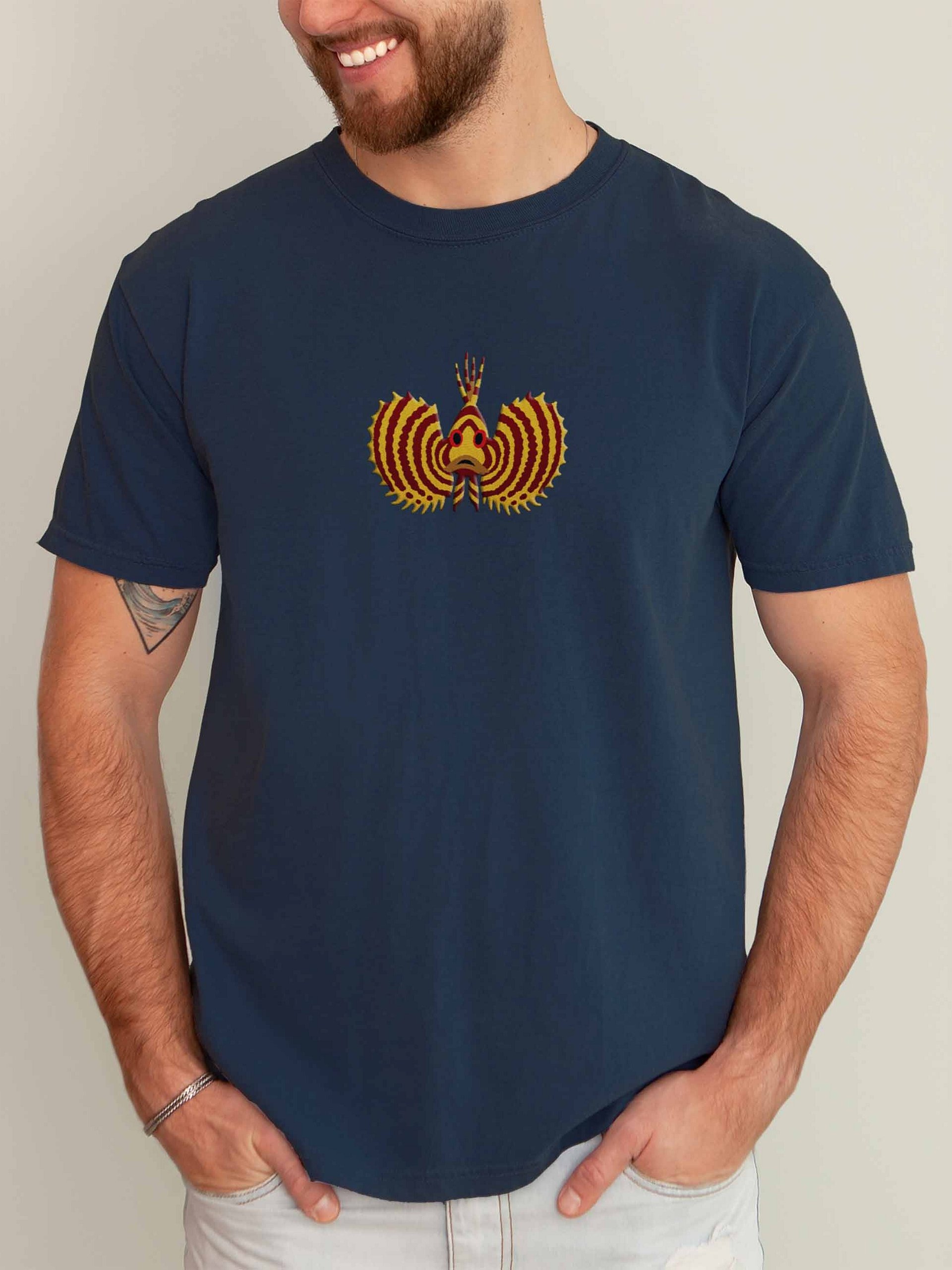 Yellow Fuzzy Dwarf Lionfish Embroidered Shirt | Reef Aquarium Fish Embroidery Tee | Saltwater Marine Fish Apparel product image (2)