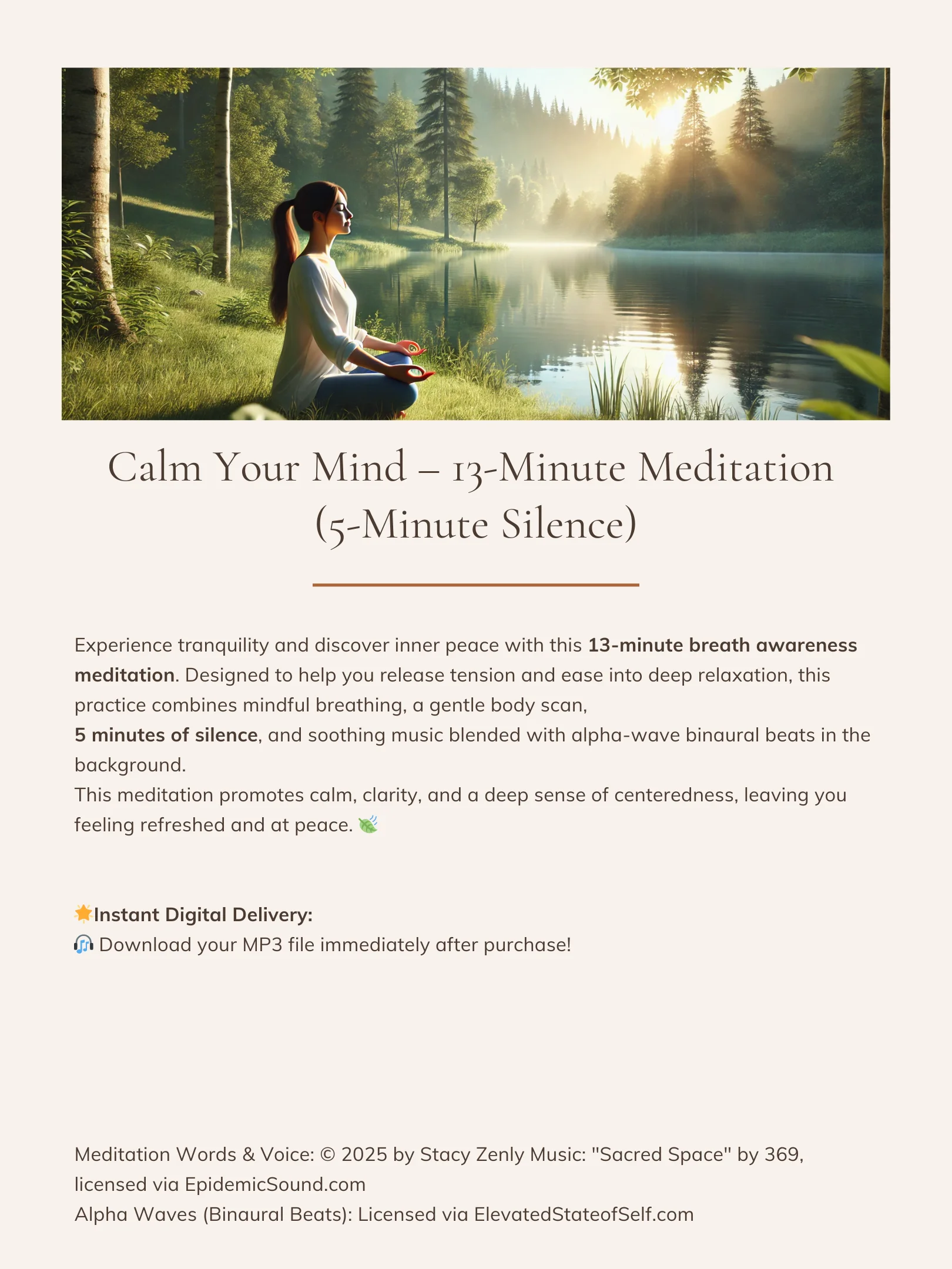 Calm Your Mind - 13-Minute Meditation (5-Minute Silence) | MP3 Audio Download product image (2)