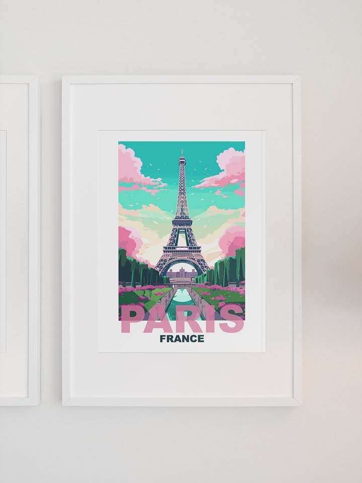 Vibrant Eiffel Tower Art Print, Parisian Skyline at Sunset, Pastel Colors Paris France Poster, Romantic Travel Decor, Chic Wall Art product image (1)