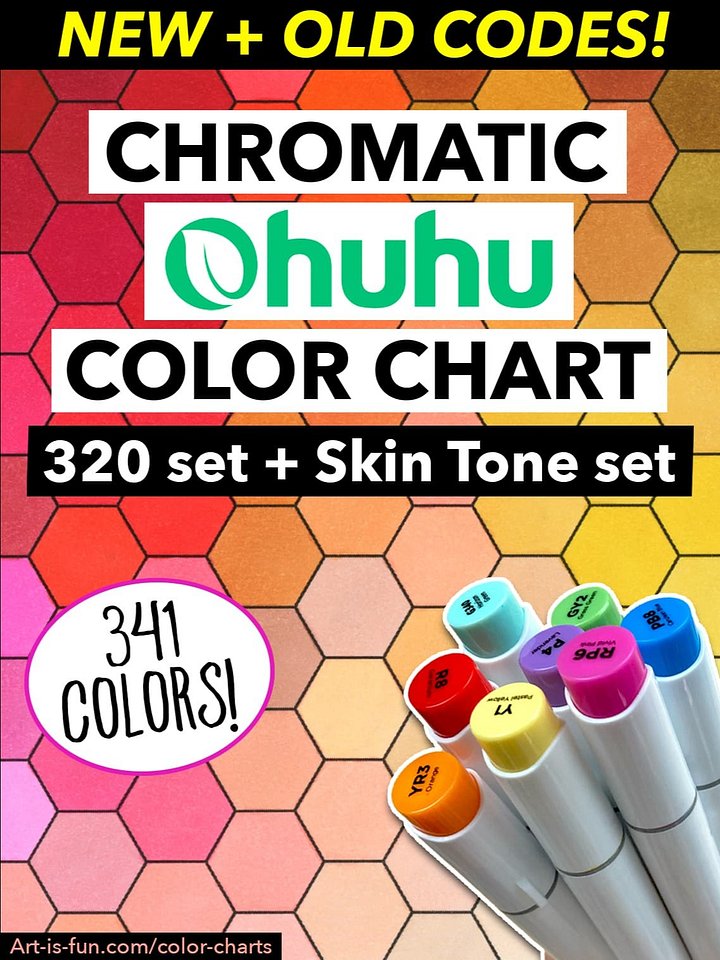 Ohuhu Color Chart - 341 Honolulu Colors (NEW + OLD) in Chromatic Order (Hex + Grid) product image (1)