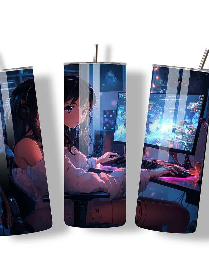 Anime Gamer Girl 20oz Skinny Tumbler with Metal Straw – Vibrant Gaming Setup Design – Double-Walled Insulated Stainless Steel Tumbler Gift for Anime and Gaming Fans (Anime Girl 2) product image (2)